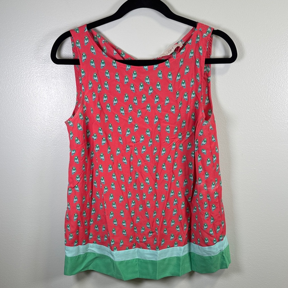 LOFTβ Ann Taylor Pink Bird Print Sleeveless Blouse Small